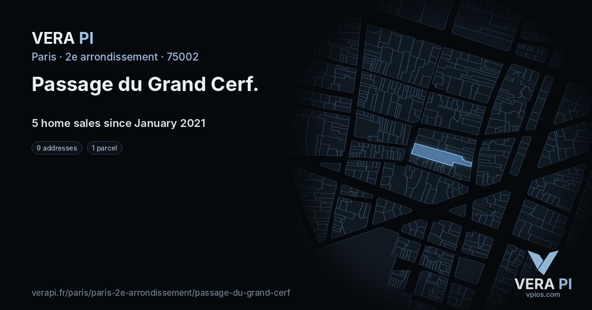 Passage du Grand Cerf, 2e arrondissement at night – every parcel coloured by the prices around it, the street's own parcels lit