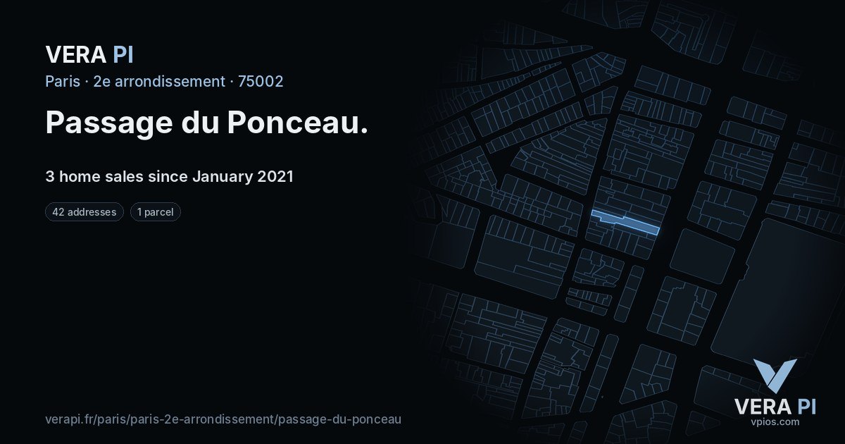 Passage du Ponceau, 2e arrondissement at night – every parcel coloured by the prices around it, the street's own parcels lit