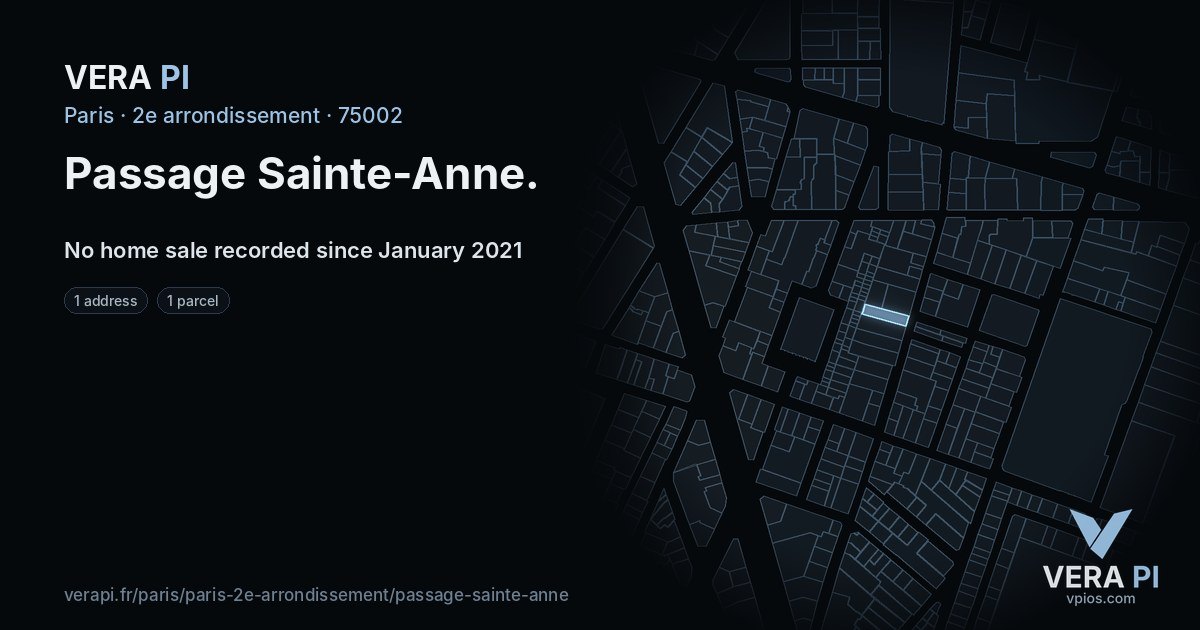 Passage Sainte-Anne, 2e arrondissement at night – every parcel coloured by the prices around it, the street's own parcels lit