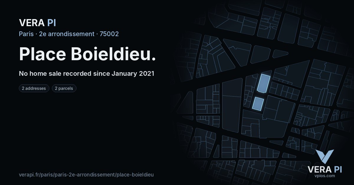 Place Boieldieu, 2e arrondissement at night – every parcel coloured by the prices around it, the street's own parcels lit