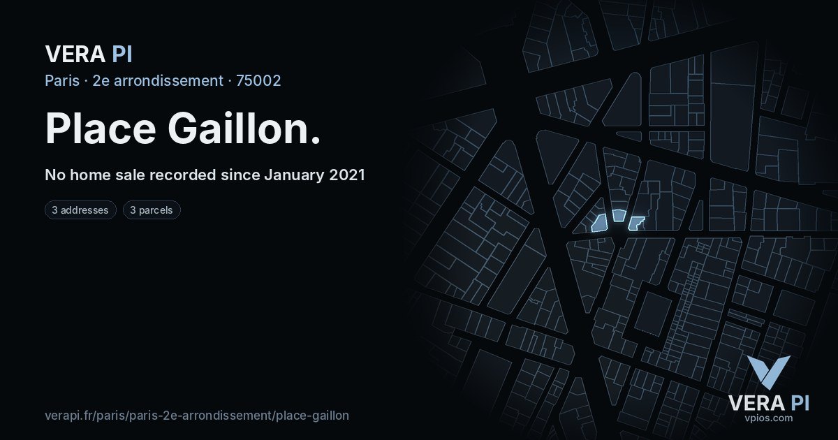 Place Gaillon, 2e arrondissement at night – every parcel coloured by the prices around it, the street's own parcels lit