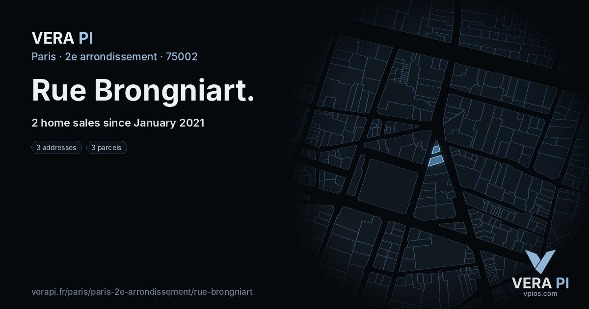 Rue Brongniart, 2e arrondissement at night – every parcel coloured by the prices around it, the street's own parcels lit