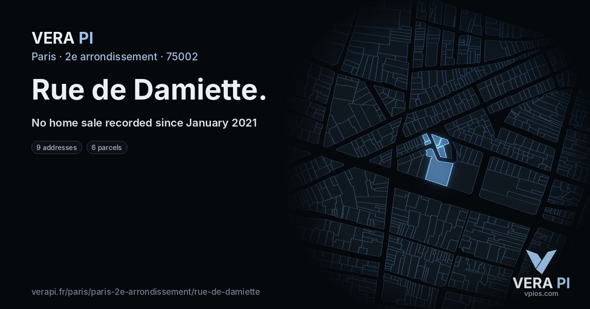 Rue de Damiette, 2e arrondissement at night – every parcel coloured by the prices around it, the street's own parcels lit