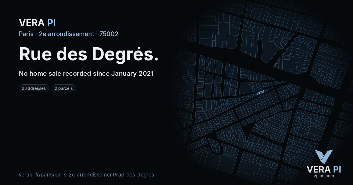 Rue des Degrés, 2e arrondissement at night – every parcel coloured by the prices around it, the street's own parcels lit