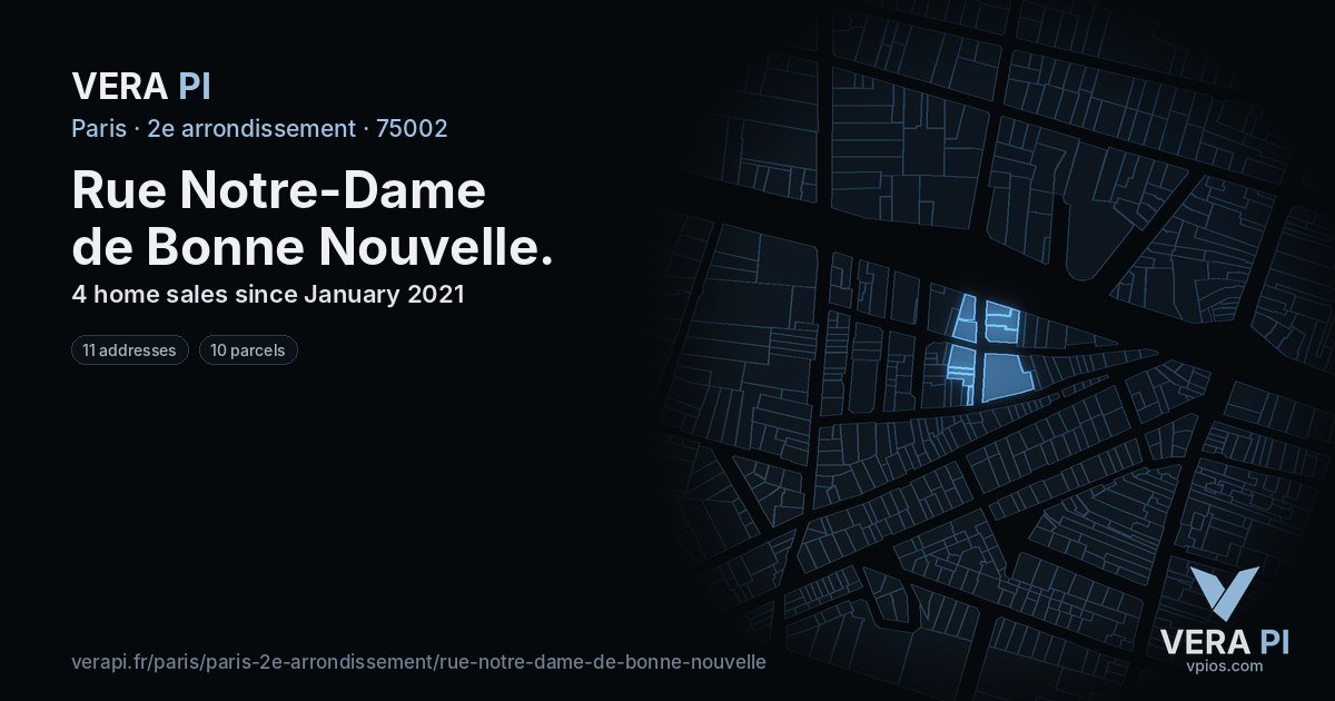 Rue Notre-Dame de Bonne Nouvelle, 2e arrondissement at night – every parcel coloured by the prices around it, the street's own parcels lit