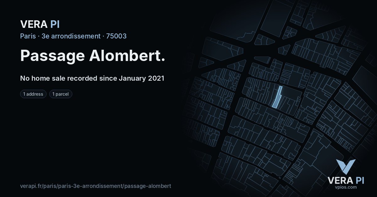 Passage Alombert, 3e arrondissement at night – every parcel coloured by the prices around it, the street's own parcels lit