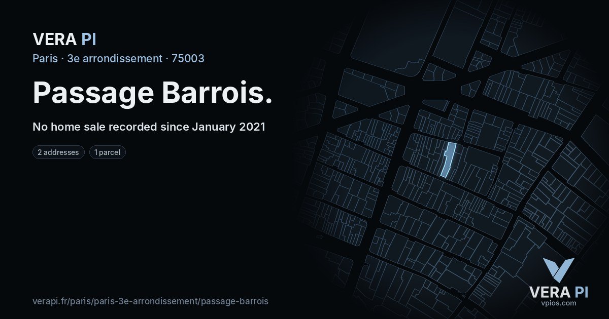Passage Barrois, 3e arrondissement at night – every parcel coloured by the prices around it, the street's own parcels lit