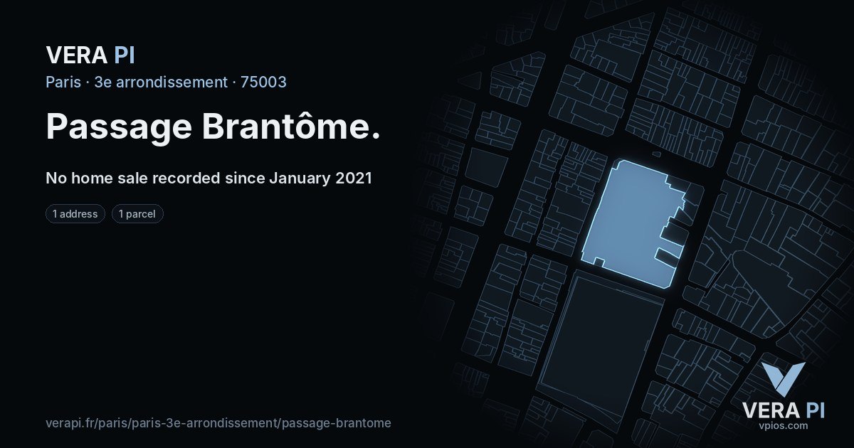 Passage Brantôme, 3e arrondissement at night – every parcel coloured by the prices around it, the street's own parcels lit
