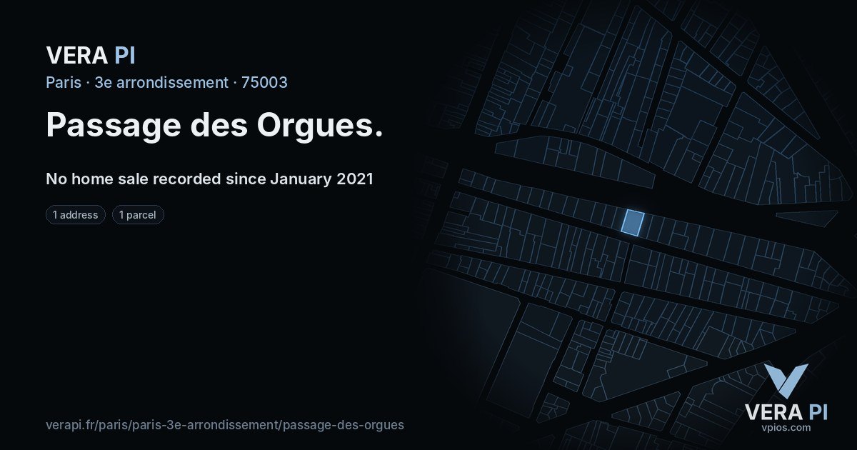 Passage des Orgues, 3e arrondissement at night – every parcel coloured by the prices around it, the street's own parcels lit