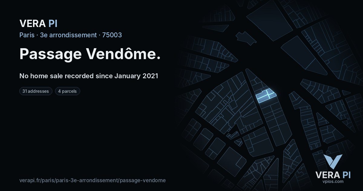 Passage Vendôme, 3e arrondissement at night – every parcel coloured by the prices around it, the street's own parcels lit