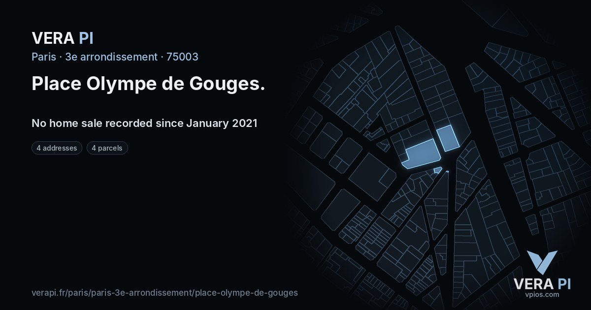 Place Olympe de Gouges, 3e arrondissement at night – every parcel coloured by the prices around it, the street's own parcels lit