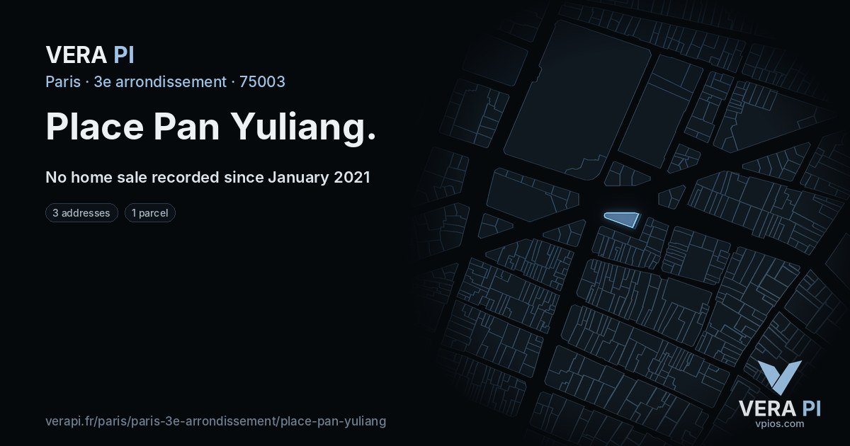 Place Pan Yuliang, 3e arrondissement at night – every parcel coloured by the prices around it, the street's own parcels lit