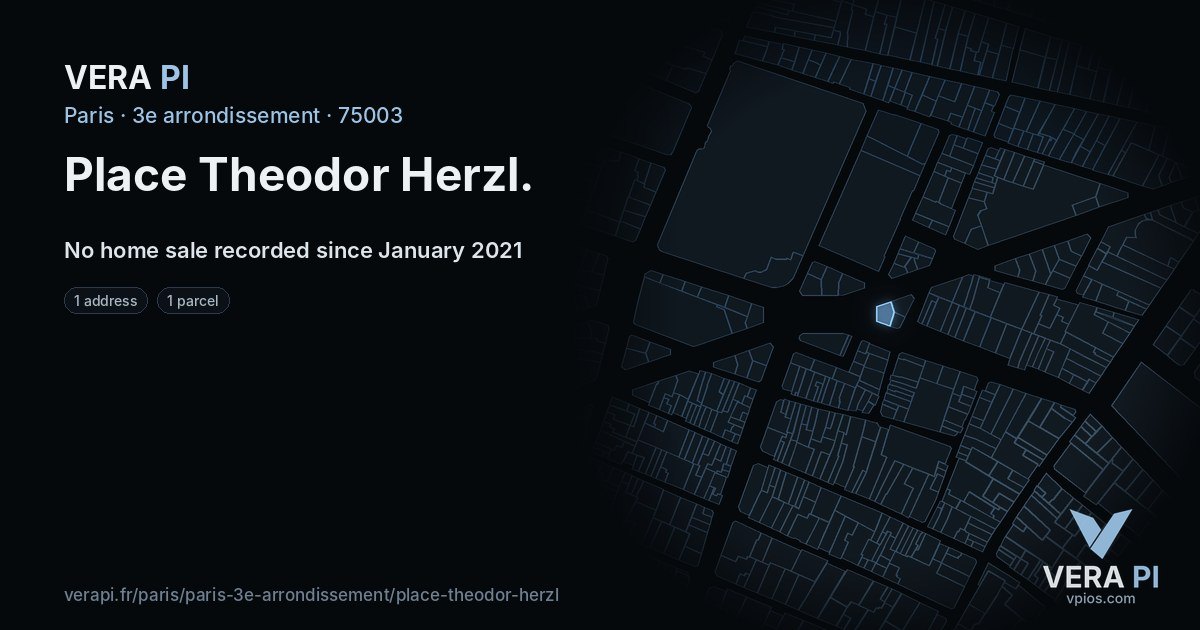 Place Theodor Herzl, 3e arrondissement at night – every parcel coloured by the prices around it, the street's own parcels lit