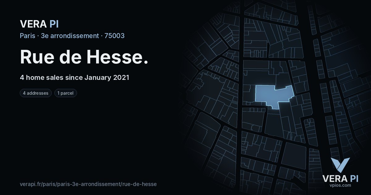 Rue de Hesse, 3e arrondissement at night – every parcel coloured by the prices around it, the street's own parcels lit