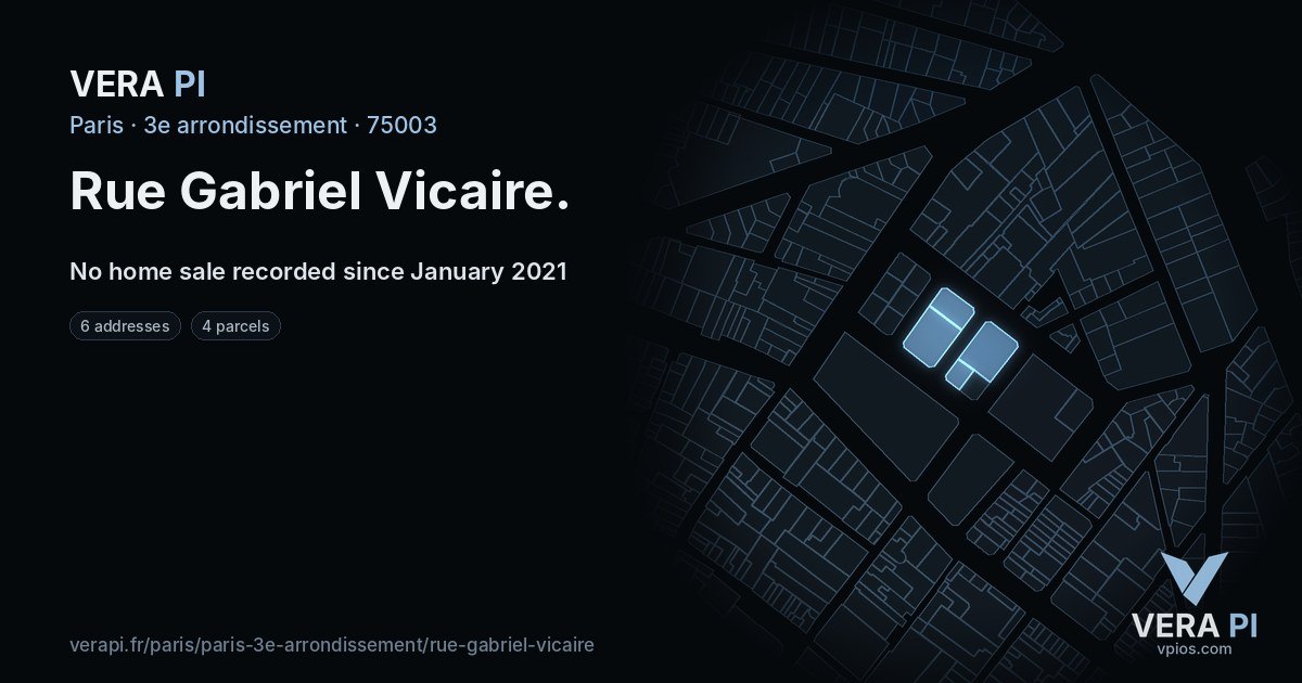 Rue Gabriel Vicaire, 3e arrondissement at night – every parcel coloured by the prices around it, the street's own parcels lit
