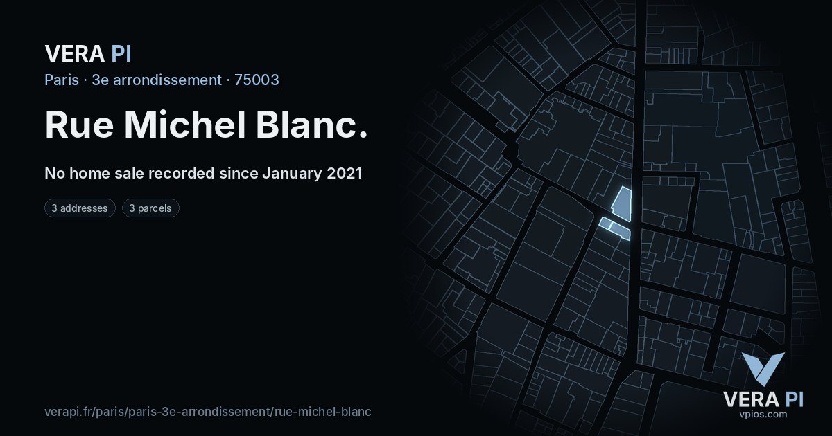 Rue Michel Blanc, 3e arrondissement at night – every parcel coloured by the prices around it, the street's own parcels lit