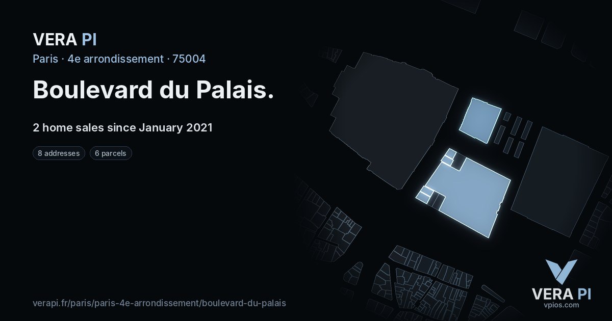 Boulevard du Palais, 4e arrondissement at night – every parcel coloured by the prices around it, the street's own parcels lit