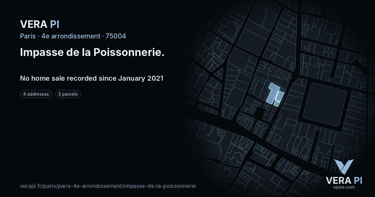 Impasse de la Poissonnerie, 4e arrondissement at night – every parcel coloured by the prices around it, the street's own parcels lit