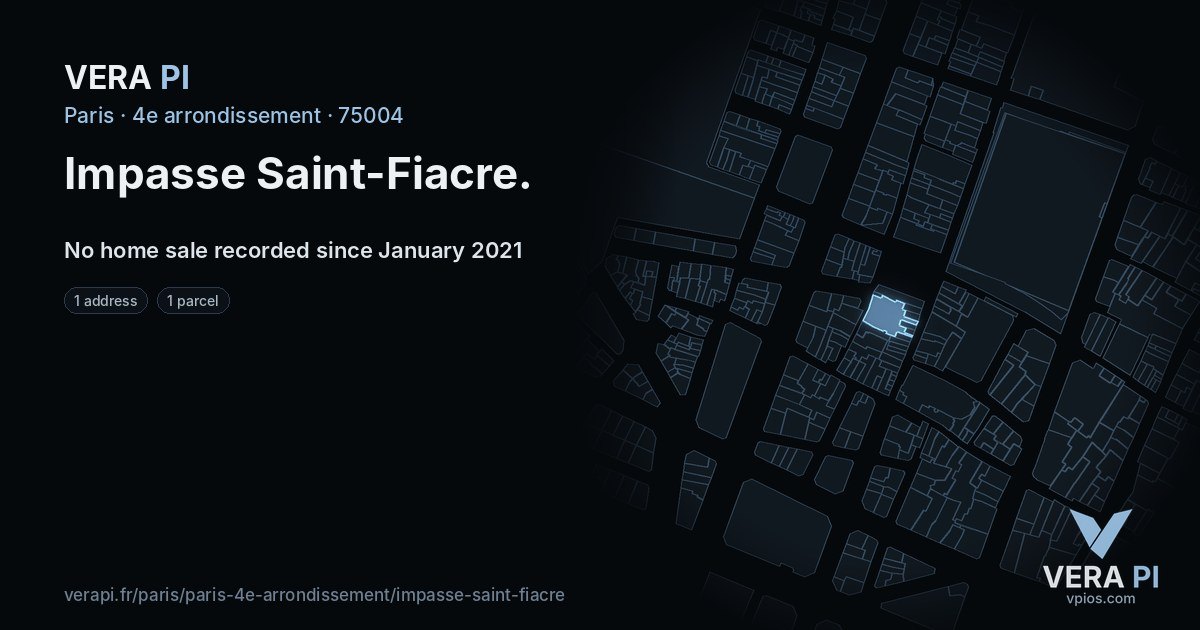 Impasse Saint-Fiacre, 4e arrondissement at night – every parcel coloured by the prices around it, the street's own parcels lit