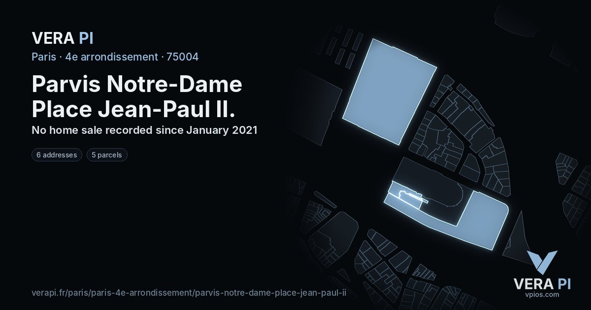 Parvis Notre-Dame Place Jean-Paul II, 4e arrondissement at night – every parcel coloured by the prices around it, the street's own parcels lit