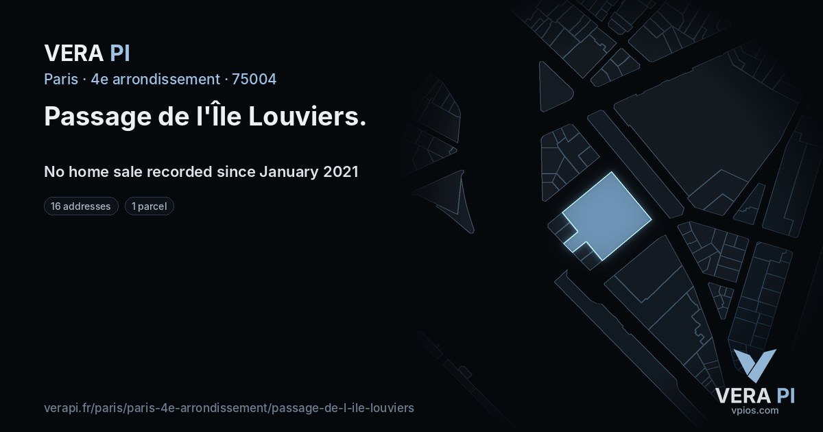 Passage de l'Île Louviers, 4e arrondissement at night – every parcel coloured by the prices around it, the street's own parcels lit