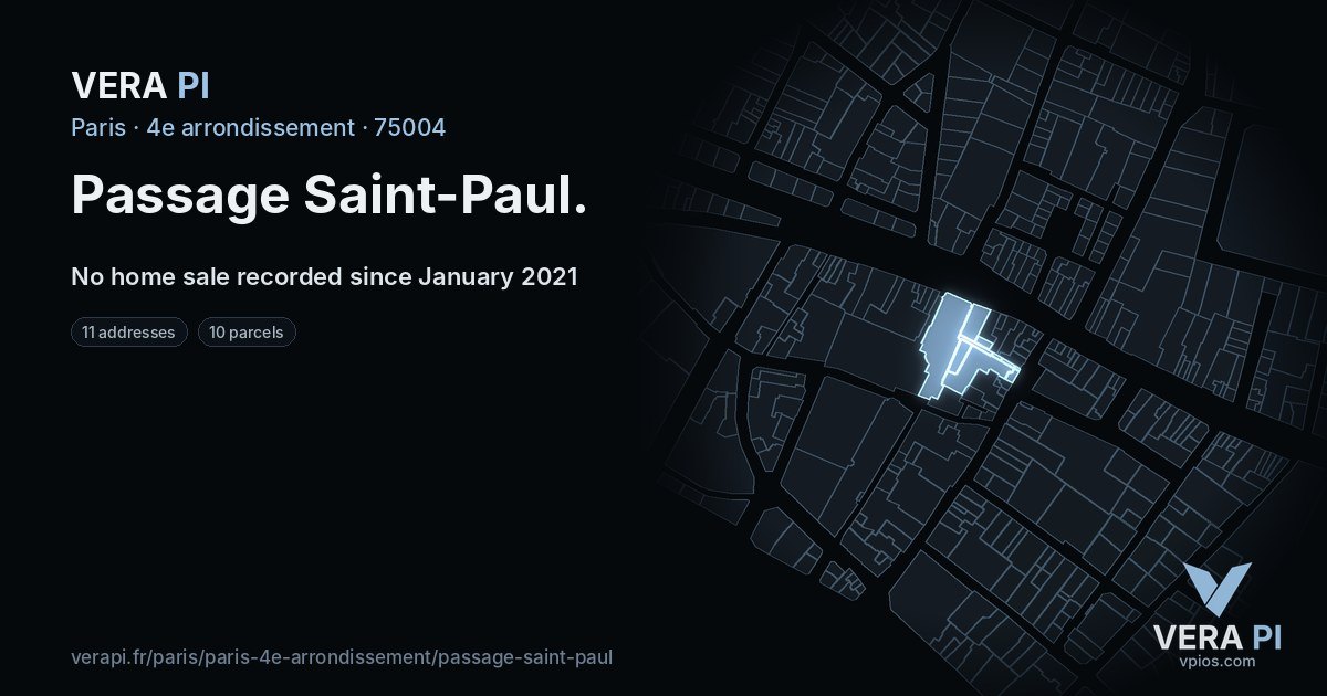 Passage Saint-Paul, 4e arrondissement at night – every parcel coloured by the prices around it, the street's own parcels lit