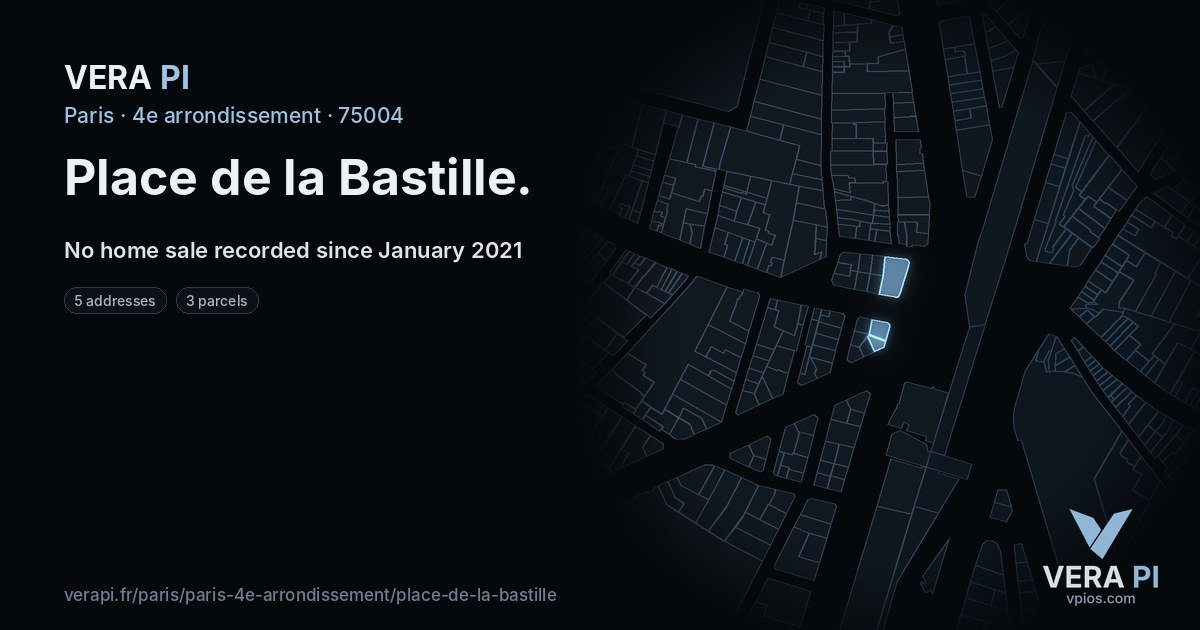 Place de la Bastille, 4e arrondissement at night – every parcel coloured by the prices around it, the street's own parcels lit