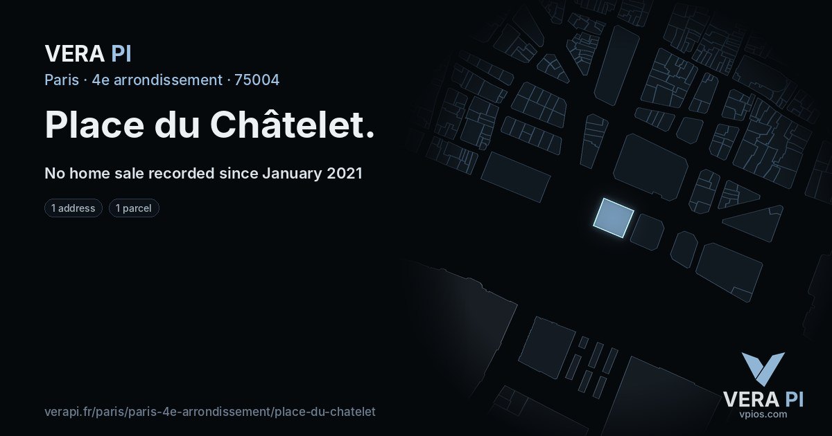 Place du Châtelet, 4e arrondissement at night – every parcel coloured by the prices around it, the street's own parcels lit
