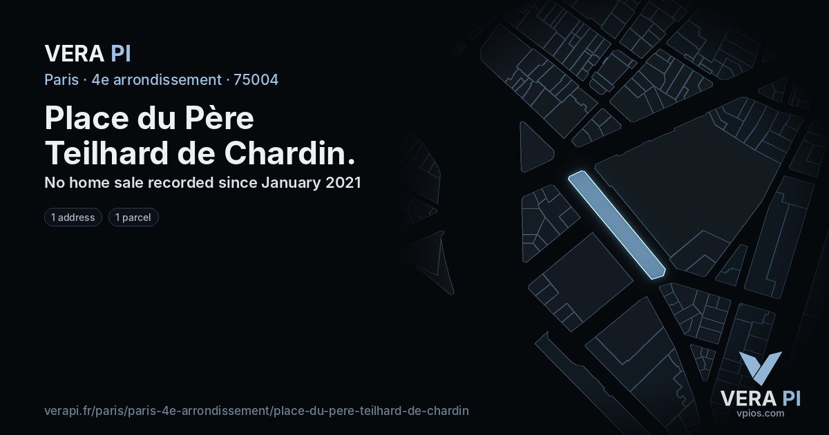 Place du Père Teilhard de Chardin, 4e arrondissement at night – every parcel coloured by the prices around it, the street's own parcels lit