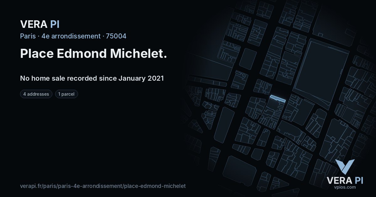 Place Edmond Michelet, 4e arrondissement at night – every parcel coloured by the prices around it, the street's own parcels lit