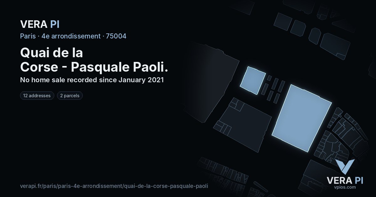Quai de la Corse - Pasquale Paoli, 4e arrondissement at night – every parcel coloured by the prices around it, the street's own parcels lit