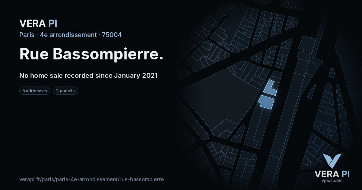Rue Bassompierre, 4e arrondissement at night – every parcel coloured by the prices around it, the street's own parcels lit