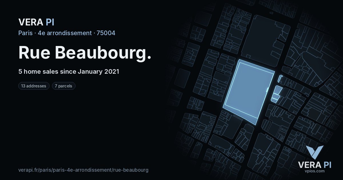 Rue Beaubourg, 4e arrondissement at night – every parcel coloured by the prices around it, the street's own parcels lit