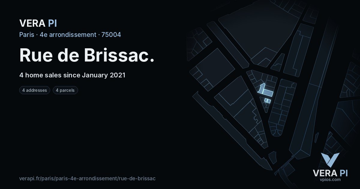 Rue de Brissac, 4e arrondissement at night – every parcel coloured by the prices around it, the street's own parcels lit