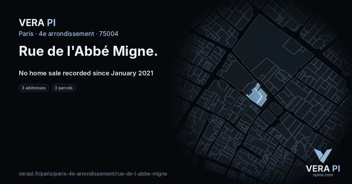 Rue de l'Abbé Migne, 4e arrondissement at night – every parcel coloured by the prices around it, the street's own parcels lit