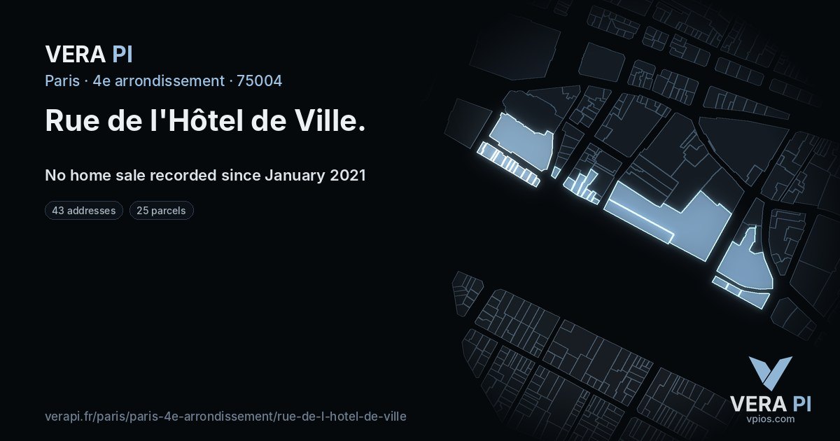 Rue de l'Hôtel de Ville, 4e arrondissement at night – every parcel coloured by the prices around it, the street's own parcels lit