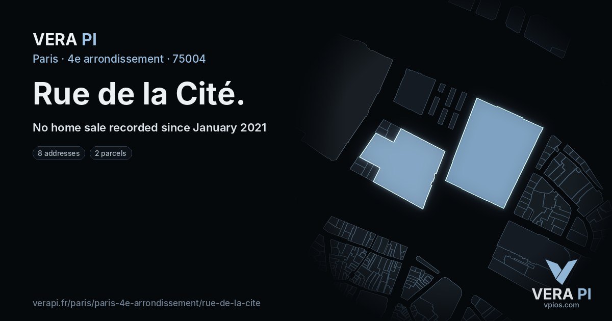 Rue de la Cité, 4e arrondissement at night – every parcel coloured by the prices around it, the street's own parcels lit