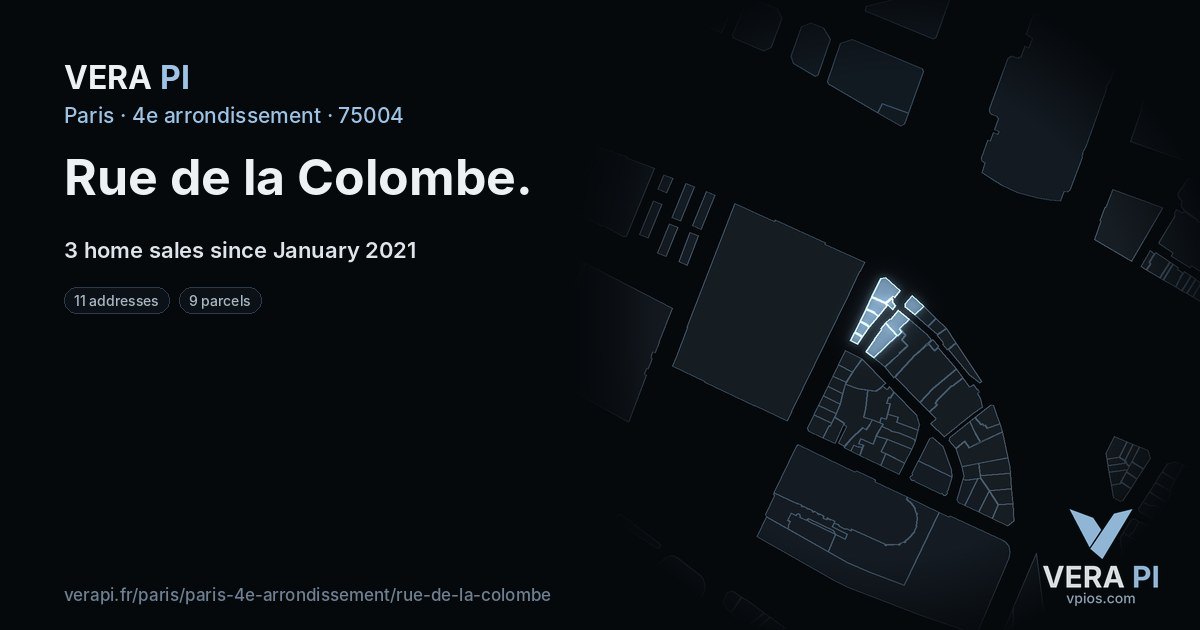 Rue de la Colombe, 4e arrondissement at night – every parcel coloured by the prices around it, the street's own parcels lit