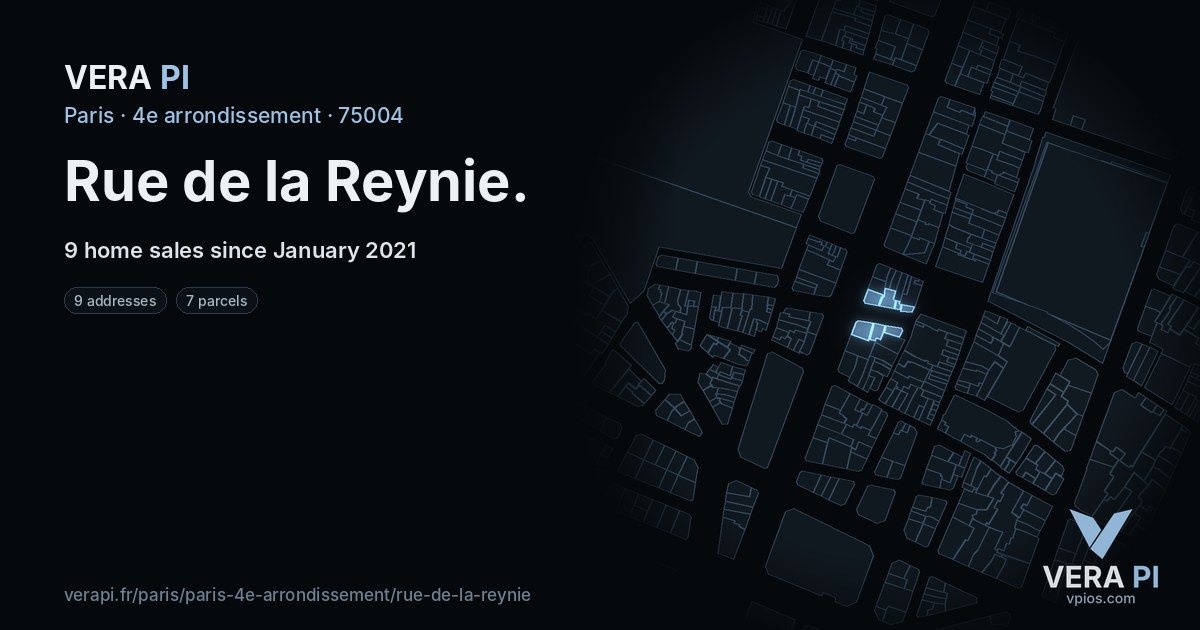 Rue de la Reynie, 4e arrondissement at night – every parcel coloured by the prices around it, the street's own parcels lit