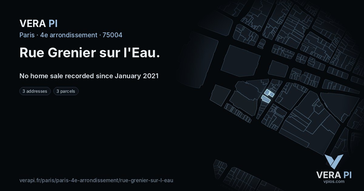 Rue Grenier sur l'Eau, 4e arrondissement at night – every parcel coloured by the prices around it, the street's own parcels lit