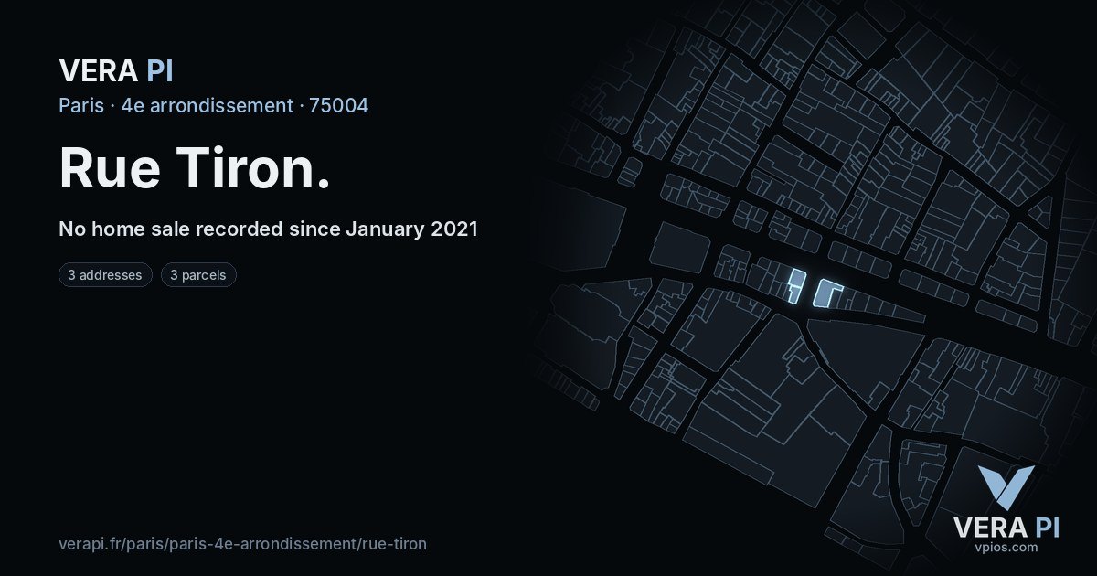 Rue Tiron, 4e arrondissement at night – every parcel coloured by the prices around it, the street's own parcels lit