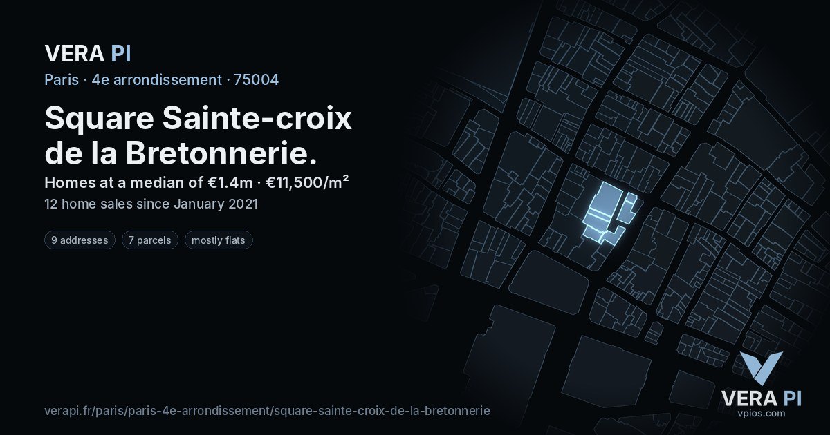 Square Sainte-croix de la Bretonnerie, 4e arrondissement at night – every parcel coloured by the prices around it, the street's own parcels lit