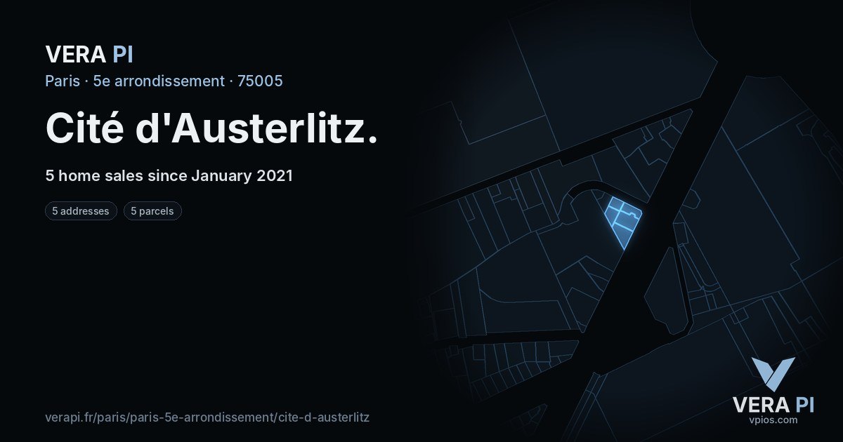 Cité d'Austerlitz, 5e arrondissement at night – every parcel coloured by the prices around it, the street's own parcels lit