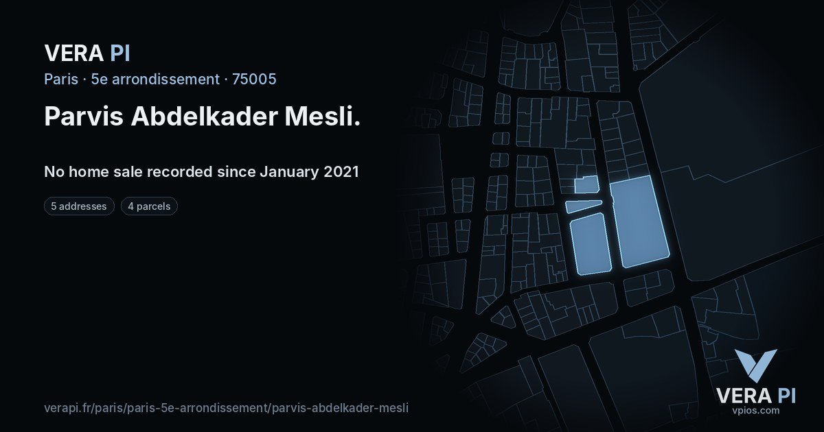Parvis Abdelkader Mesli, 5e arrondissement at night – every parcel coloured by the prices around it, the street's own parcels lit