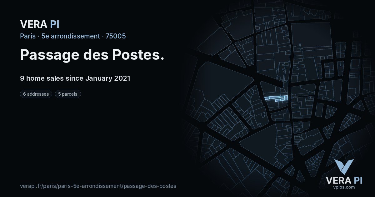Passage des Postes, 5e arrondissement at night – every parcel coloured by the prices around it, the street's own parcels lit
