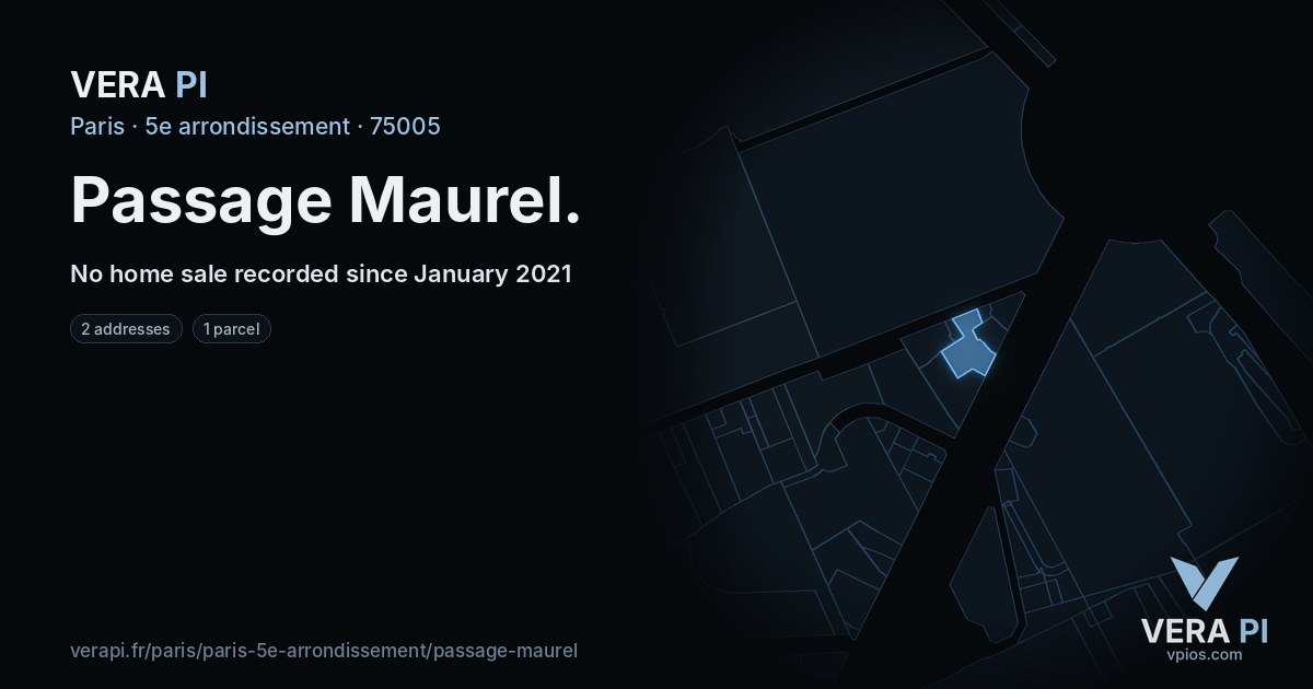 Passage Maurel, 5e arrondissement at night – every parcel coloured by the prices around it, the street's own parcels lit