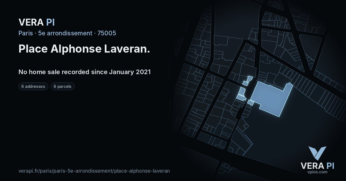 Place Alphonse Laveran, 5e arrondissement at night – every parcel coloured by the prices around it, the street's own parcels lit