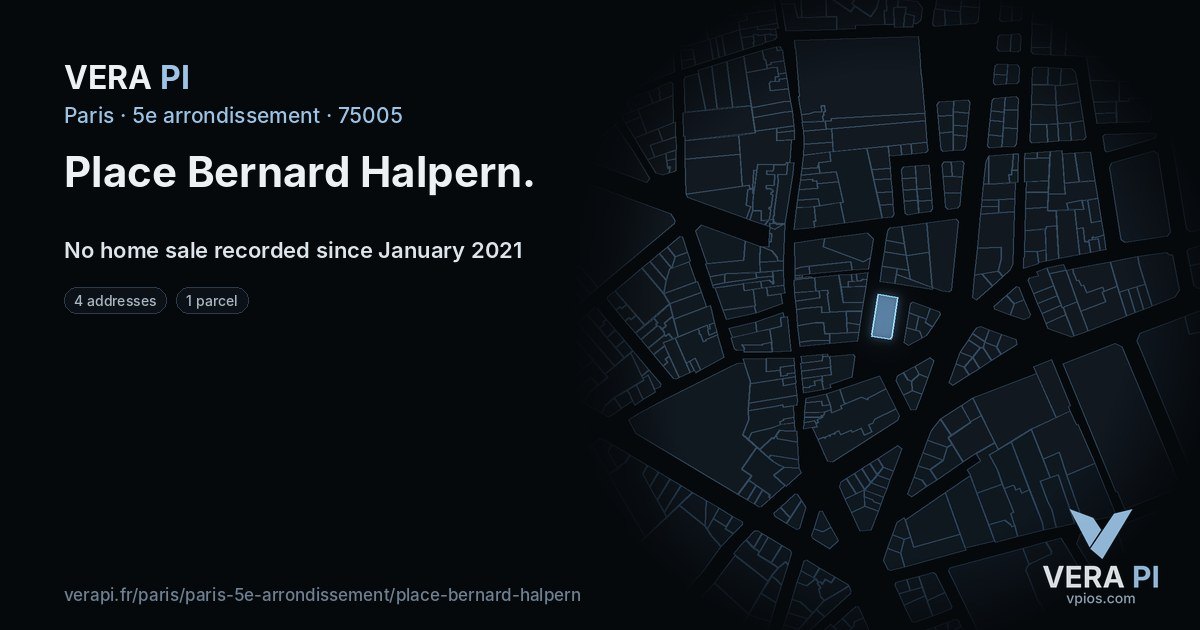 Place Bernard Halpern, 5e arrondissement at night – every parcel coloured by the prices around it, the street's own parcels lit