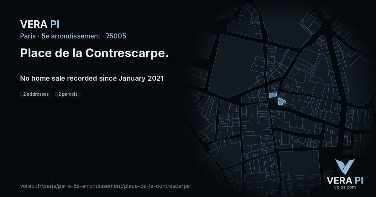 Place de la Contrescarpe, 5e arrondissement at night – every parcel coloured by the prices around it, the street's own parcels lit