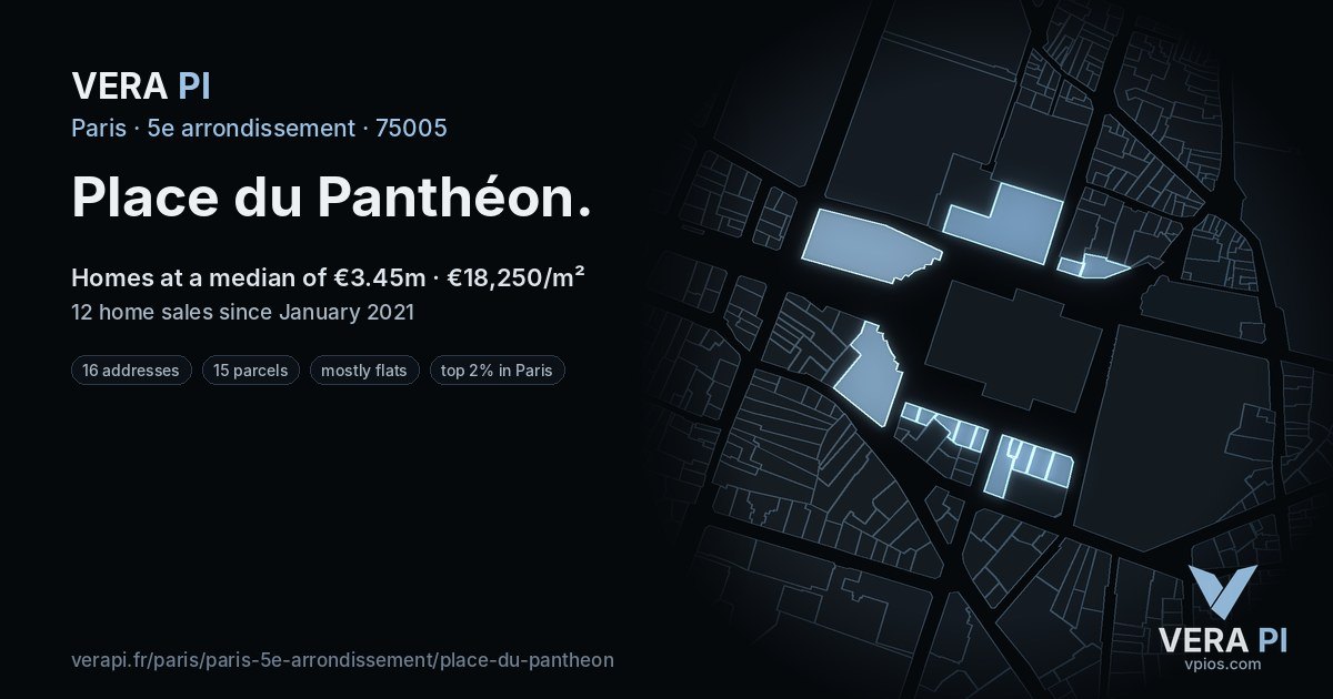 Place du Panthéon, 5e arrondissement at night – every parcel coloured by the prices around it, the street's own parcels lit